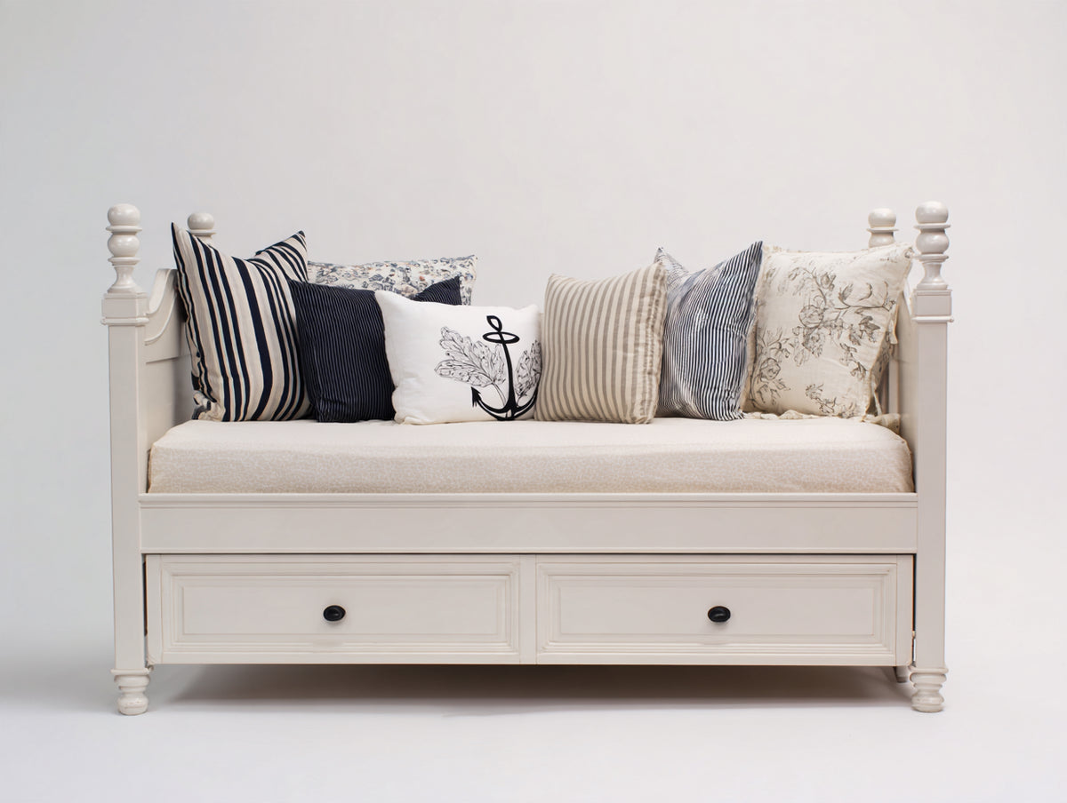 Sofá cama con 2 cajones 205x95x95 cm - blanco y beige - estructura clásica con almacenaje integrado
