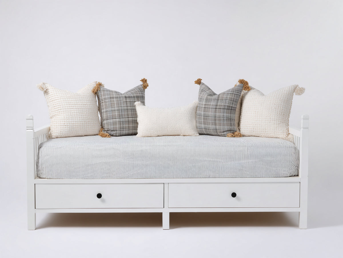Sofá cama de madera 205x90x85 cm - blanco - diseño moderno con 2 cajones inferiores