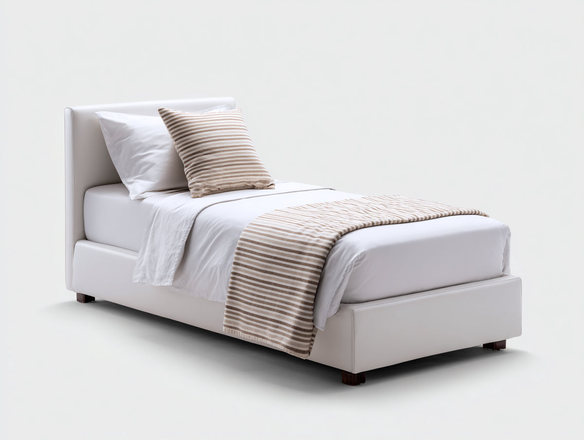 Cama individual tapizada en piel sintética 200 x 115 x 100 cm - blanco y marrón oscuro - cabecero acolchado de diseño moderno para dormitorio