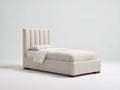 Cama individual tapizada en tela 200x115x100 cm - beige claro y marrón oscuro - diseño moderno con cabecero acolchado de paneles verticales