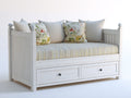 Sofá cama de madera 205x95x95 cm - blanco envejecido - diseño clásico con 2 cajones inferiores