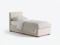 Cama individual tapizada 200x115x100 cm - beige crema y marrón oscuro - diseño moderno con cabecero acolchado de paneles verticales