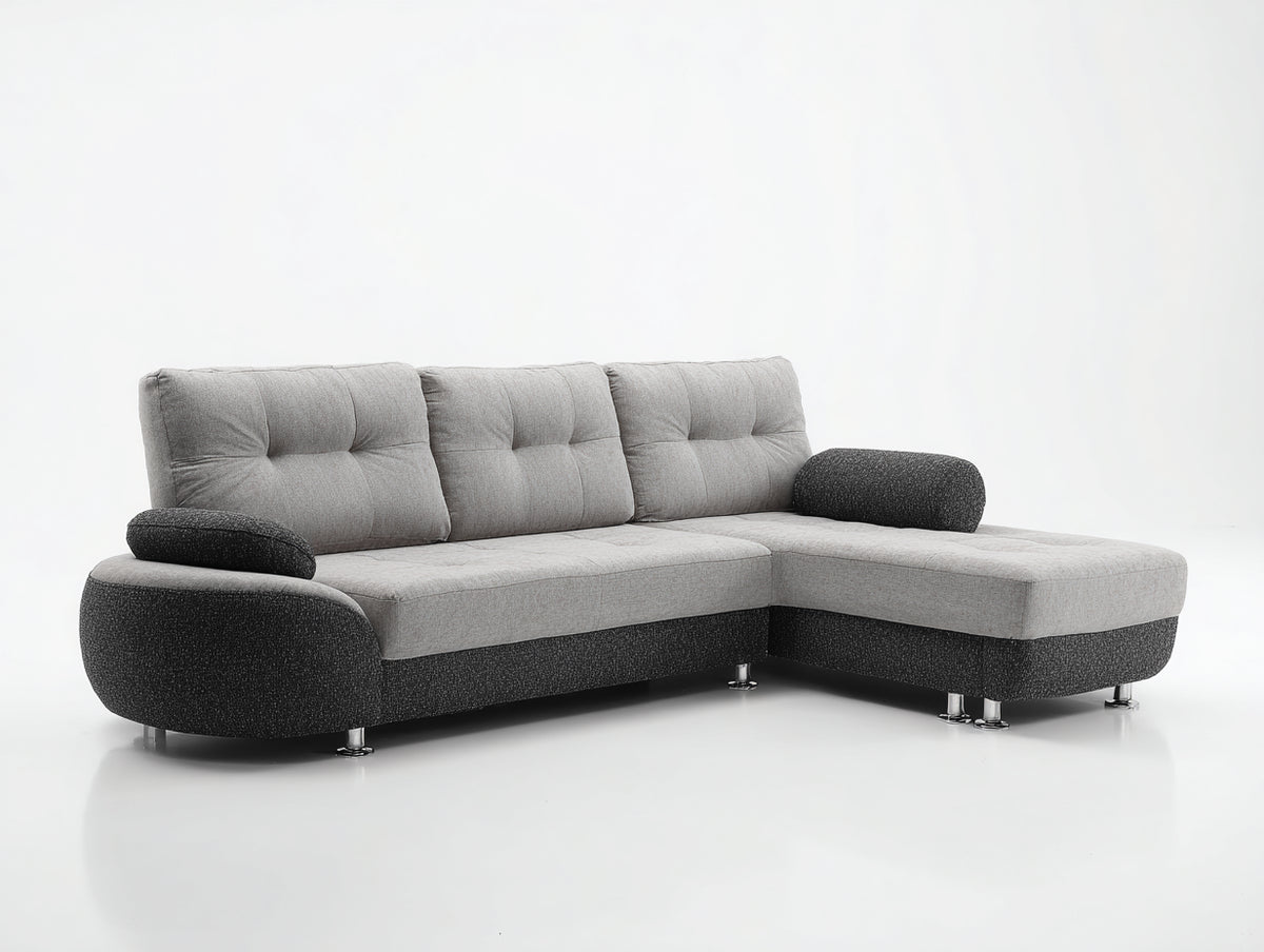 Sofá de esquina tapizado en tela 260x260x86 cm - gris claro y gris antracita - diseño moderno con chaise longue y respaldo acolchado