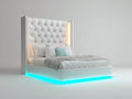 Cama doble tapizada 210x180x150 cm - blanco - diseño moderno con cabecero capitoné e iluminación integrada