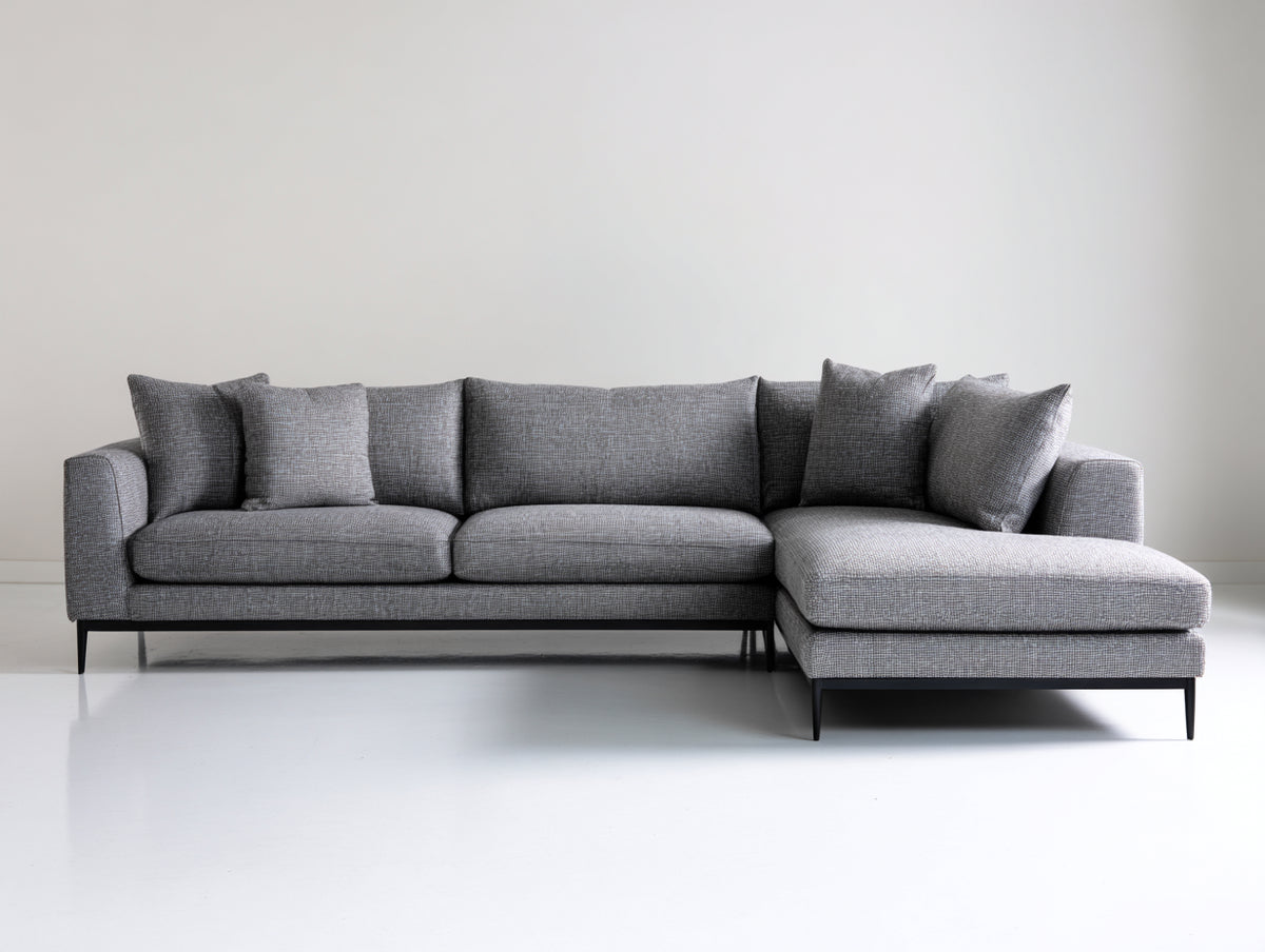 Sofá de esquina tapizado 280 x 190 x 85 cm - gris y negro - chaise longue con patas metálicas y diseño contemporáneo