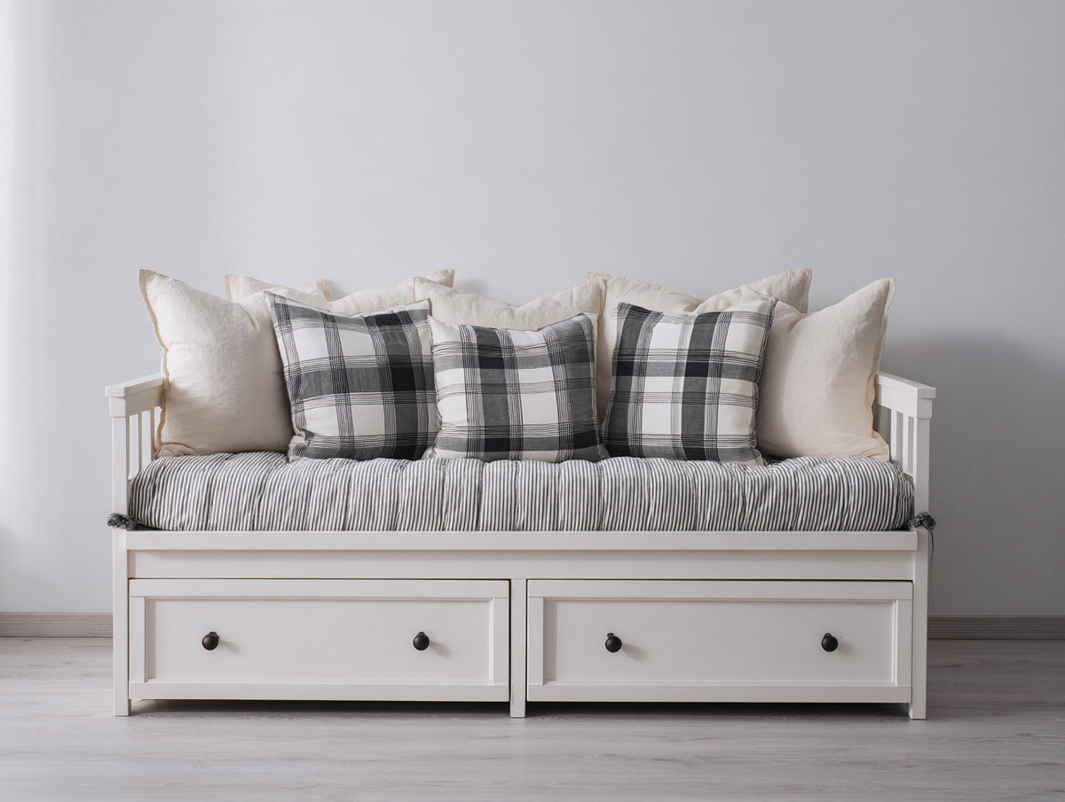Sofá cama de madera 200x90x85 cm - blanco - estilo clásico con 2 cajones de almacenamiento