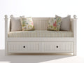 Sofá cama de madera 200 x 90 x 95 cm - blanco - 2 cajones inferiores con paneles decorativos y diseño clásico