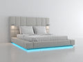Cama doble tapizada 230x210x120 cm - blanco - diseño moderno con cabecero acolchado e iluminación integrada