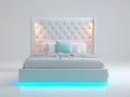Cama doble tapizada 210 x 160 x 145 cm - blanco - cabecero capitoné con iluminación integrada y LED inferior