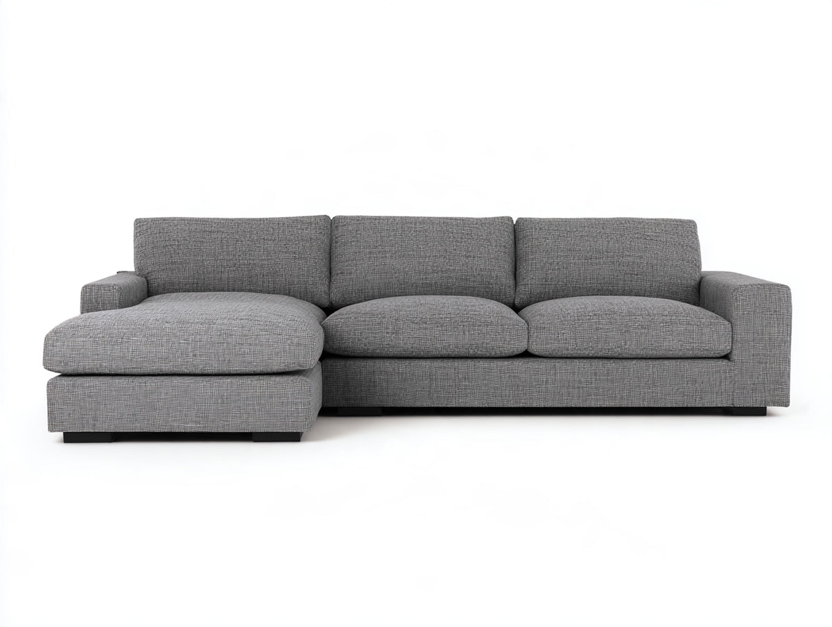 Sofá de esquina tapizado 280x180x85 cm - gris - chaise longue integrada y diseño moderno